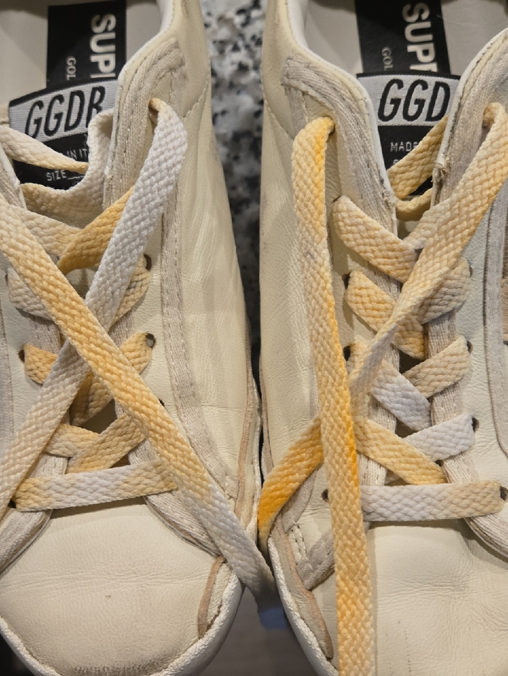 Cream Leather Sneakers with Yellow-Accent Laces